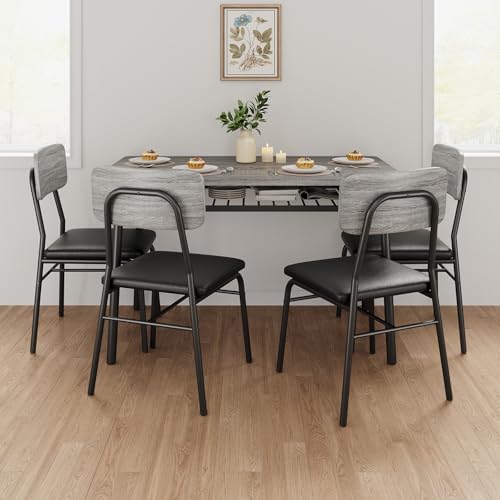 IDEALHOUSE Dining Table Set for 4 with Storage Rack, 5-Piece Kitchen Table an...