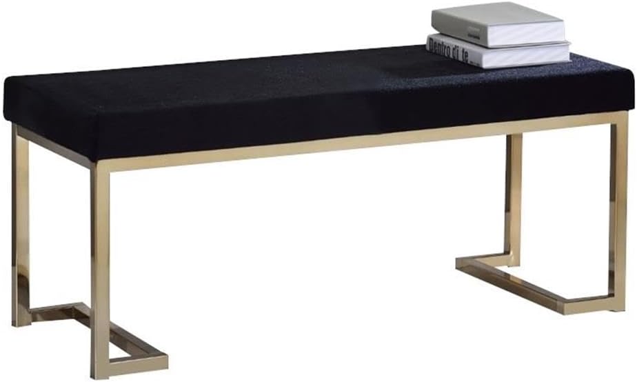 Acme Boice Rectangular Bench with Metal Tube in Black Fabric and Champagne