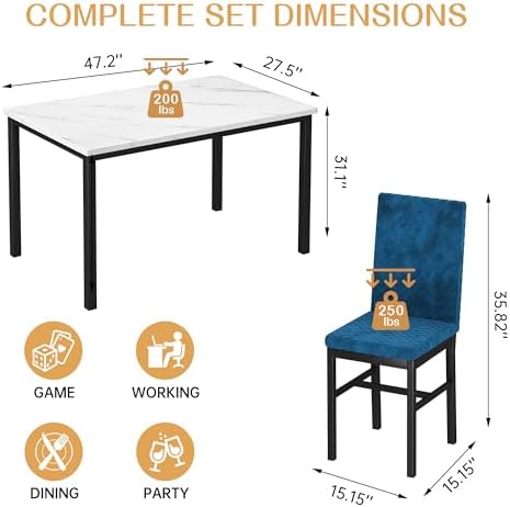 Recaceik Dining Table Set for 4, Modern 5 Piece Dining Table Set Faux Marble ...