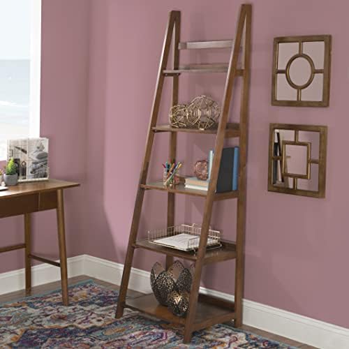 Linon Melissa Walnut Mid-Century 5 Shelf Bookcase