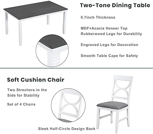 LUMISOL 6 Piece Kitchen Dining Room Table Set with Chairs and Bench Solid Woo...