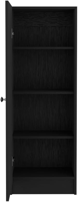 Kitchen Pantry 47" H, One Door Cabinet, Four Interior Shelves, Black