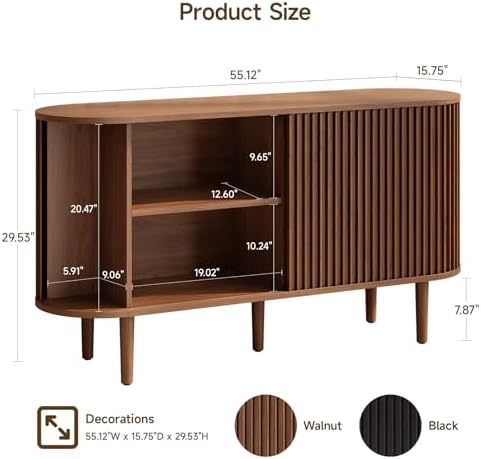 ONBRILL 55" Buffet Sideboard Cabinet with 2 Door/Adjustable Shelf, Walnut