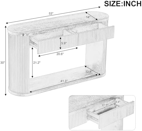 WILLIAMSPACE 53" Oval Fluted Console Table with 2 Drawers & Storage ...