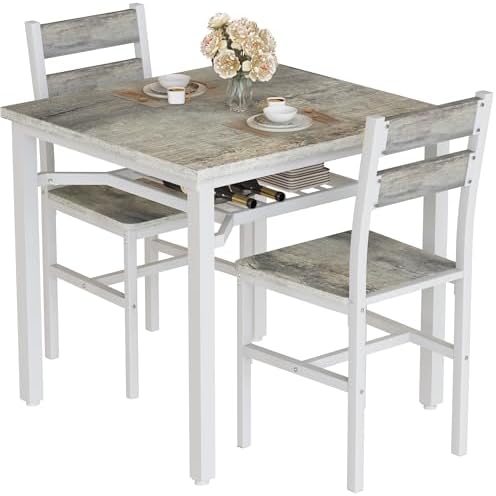 Hooseng 3 Piece Dining Table Set for 2, Small Wooden Kitchen Table with Stora...