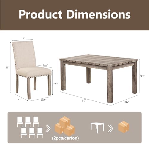 Modern Fort 7-Piece Farmhouse Dining Table Set for 6, 60" Rectangular Wo...