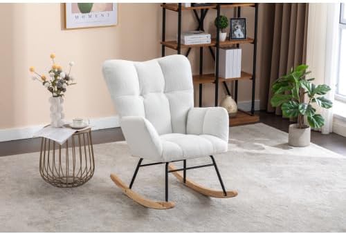 Rocking Chair, Upholstered Teddy Fabric Glider Chairs, Lounge Accent Armchair...