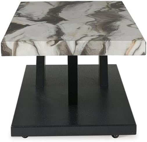 BOWERY HILL Coffee Table Set, 3-Piece, Faux White Marble Tops, Black Wood Fra...