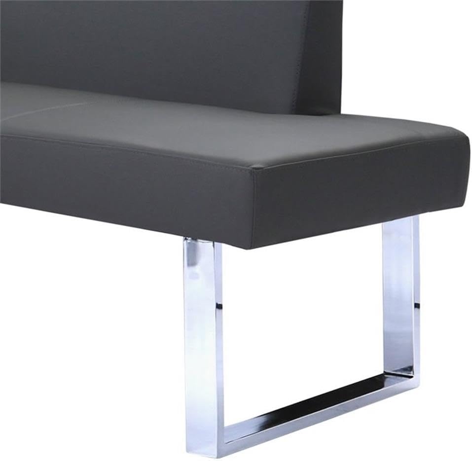 Pemberly Row Modern Faux Leather Corner Dining Bench, Chrome Legs and Gray Up...