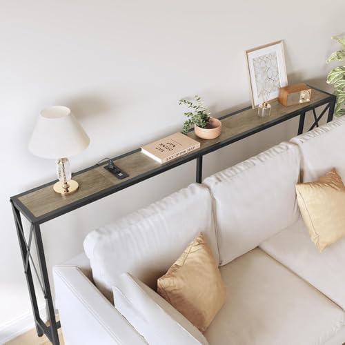 Gewudraw 70" Sofa Table Behind Couch with Socket-Narrow Console Table | ...