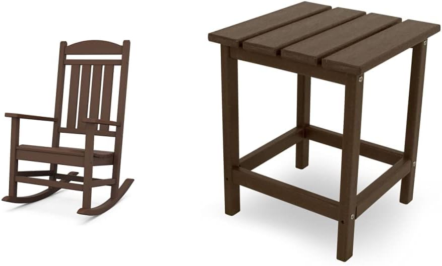 POLYWOOD R100MA Presidential Outdoor Rocking Chair, Mahogany & ECT18MA Long Island 18" Side Table, Mahogany
