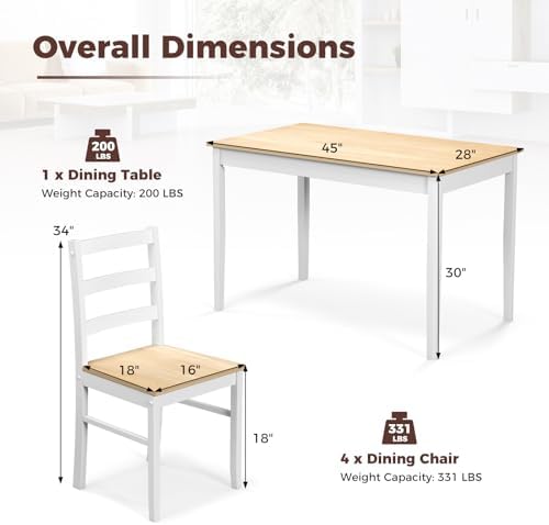 GOFLAME 5 Piece Dining Table Set for 4, Farmhouse Kitchen Table and 4 Chairs ...