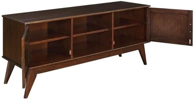 SIMPLIHOME Draper TV Stand - 60 inch Wide Solid Wood Low Media Console in Medium Auburn Brown, Mid Century Modern Entertainment Center for Living Room for TVs up to 65 Inches with Cable Management