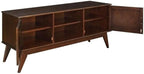 SIMPLIHOME Draper TV Stand - 60 inch Wide Solid Wood Low Media Console in Medium Auburn Brown, Mid Century Modern Entertainment Center for Living Room for TVs up to 65 Inches with Cable Management