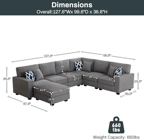 Legend Vansen Oversized Modular Sectional Sofa,U/L‑Shaped Reversible Couch wi...