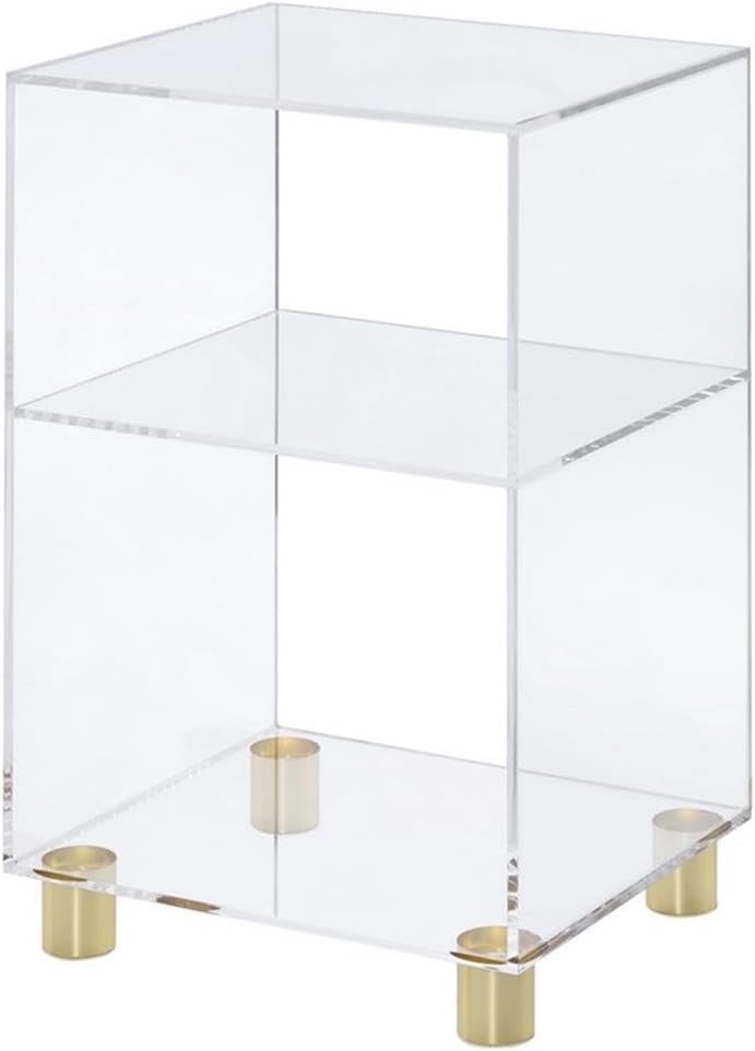 Pemberly Row Lucite and Acrylic End Table, Clear Finish, 4 Sleek Gold Legs, C...