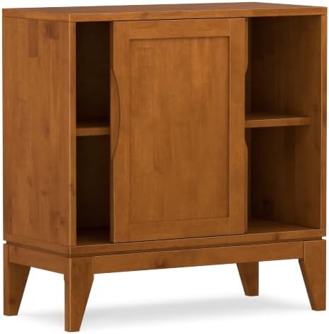 SIMPLIHOME Harper 30" Solid Wood Cabinet in Teak Brown