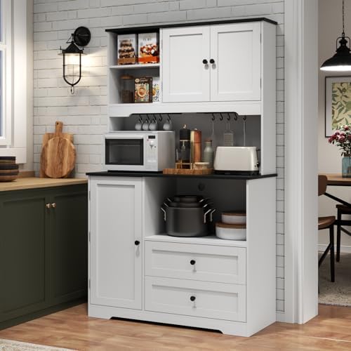 68"Tall Kitchen Pantry Storage Cabinet with Charging Station, Door &...