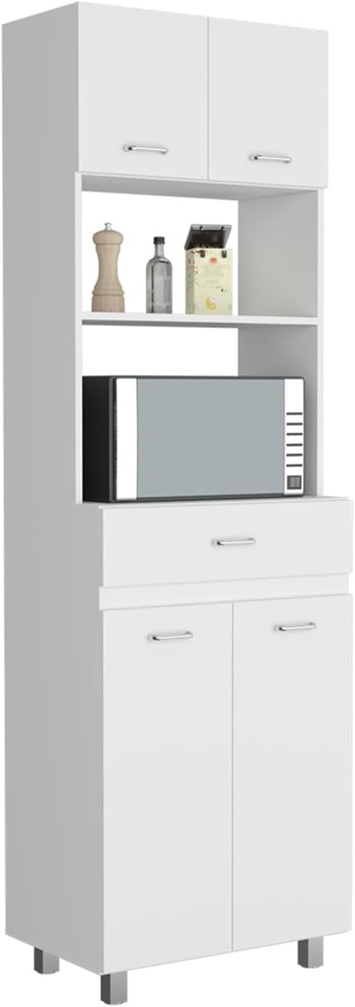 Microwave Double Door Cabinet, One Drawer, One Shelf for Microwave, White,for...