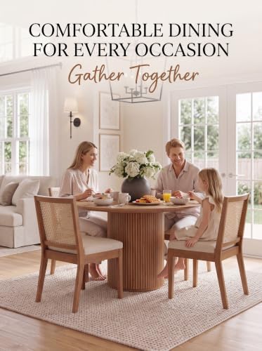 HNY Farmhouse Rattan Dining Chairs Set of 4, Walnut Solid Hardwood Frame, Uph...