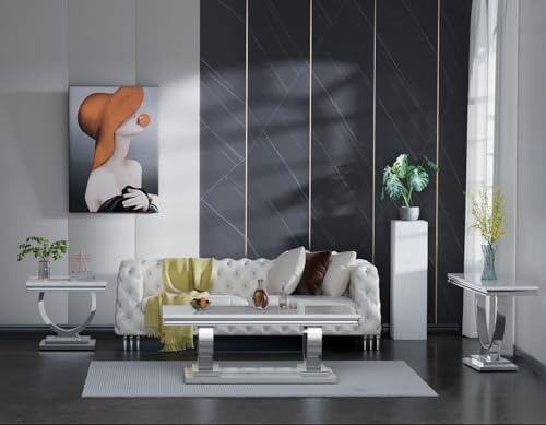 Modern Elegant 2-Piece Living Room Table Set with Faux Marble Top | Includes ...