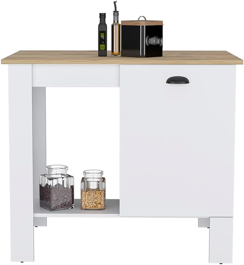 Kitchen Island with Storage Cabinet and Shelves, White/Macadamia | Includes o...