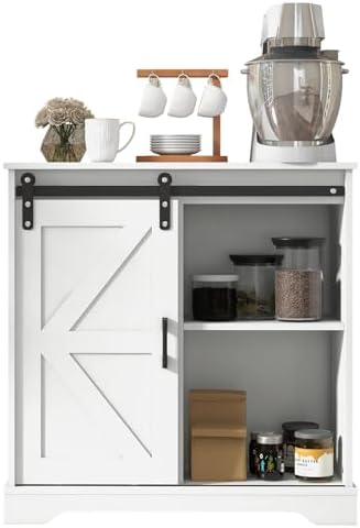 Panana Sliding Barn Door Buffet Sideboard Storage Cabinet Coffee Bar Kitchen ...