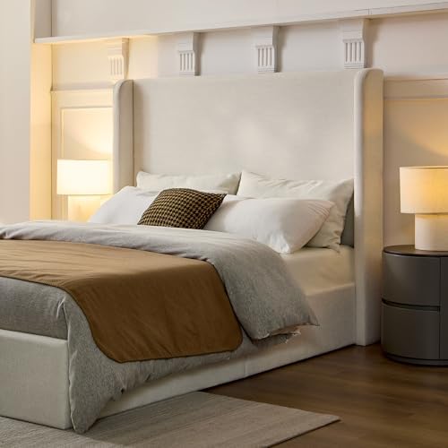 Full Size Upholstered Platform Bed Frame, 53.5" High Headboard Carmen Wi...
