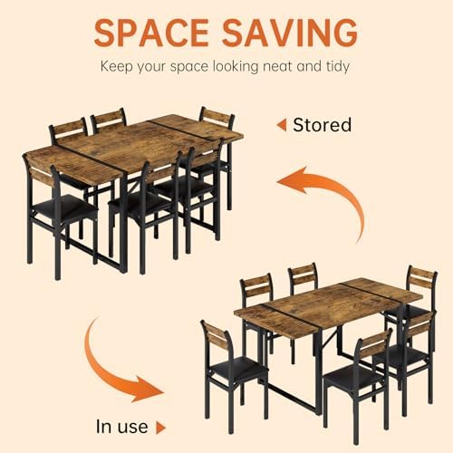 Recaceik 7-Piece Dining Table Set with 6 Chairs, 55" Wooden Kitchen Tabl...