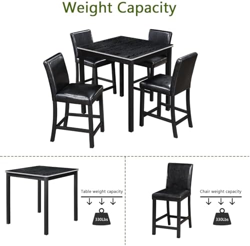 LUMISOL Dining Table Set for 4, Solid Wood Counter Height Kitchen Table Set w...
