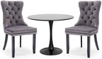 3-Pieces Dining Sets, 31.5" Round Dining Table Set with 2 Velvet Upholstered Dining Chairs,Wooden Legs Design for Kitchen Dining Room Apartment Small Space(1 Black Table with 2 Grey Chairs)