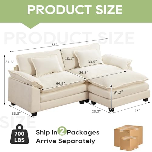 Oprisen 86" Modular Sectional Sofa, Comfy Deep Cloud Couch with Ottoman ...