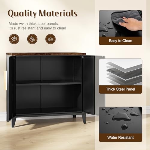 Letaya Metal Storage Cabinet with Doors, Small Kitchen Office Credenza