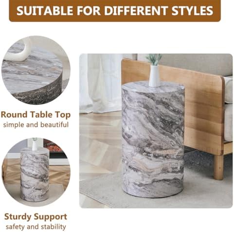Round End Table Living Room Table, Faux Marble Sofa Couch Side Table, Bedside...