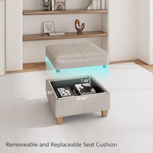 EASE MOOSE Leather Sectional L Shaped Sofa with Storage Ottomans, Whitesand |...