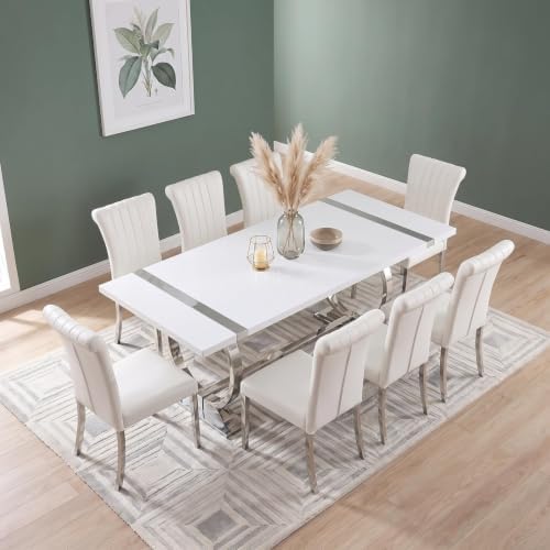 ACEDÉCOR Dining Chairs, White Leather Dining Chairs Set of 4, Upholstered Kit...