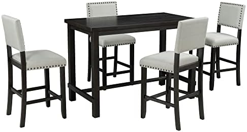 Merax 5 Pieces Counter Height Dining Set, Elegant Wooden Desk and 4 Upholster...