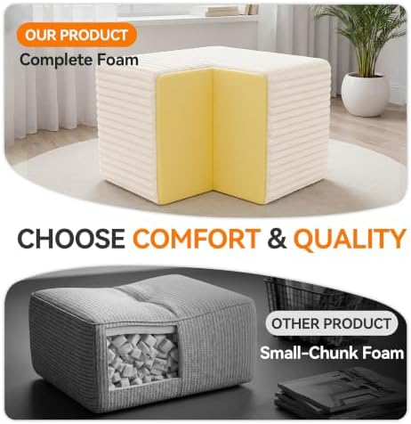 23in Square Pouf Ottoman, Large Corduroy Ottoman Foot Rest with Solid High-De...