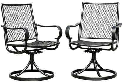 Outdoor 360° Swivel Rocking Chairs Set of 2, All Iron Mesh Patio Rocker Chairs, Electroplated Anti-Rust Heavy Duty Metal Swivel Dining Chairs with Curved Armrest for Porch, Deck, Backyard, Garden