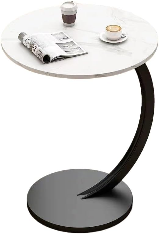 C-Shaped End Table Side Table Wood Sofa Table with Metal Frame for Living Roo...