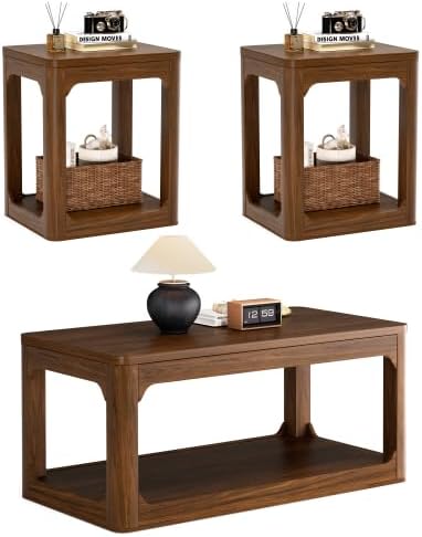 3-Piece Accent Table Sets, Rustic Tables Set with Storage Shelves | Farmhouse...