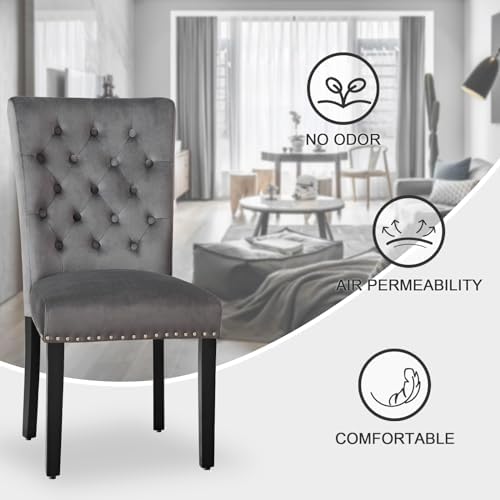 adochr Velvet Dining Chairs Set of 4, Parsons Kitchen Chair, Dark Grey