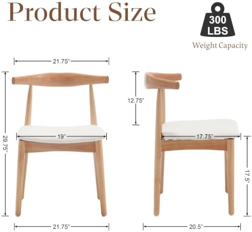ROCITY Wood Dining Chairs Set of 4 Fabric Kitchen Chairs with Linen Cushion a...