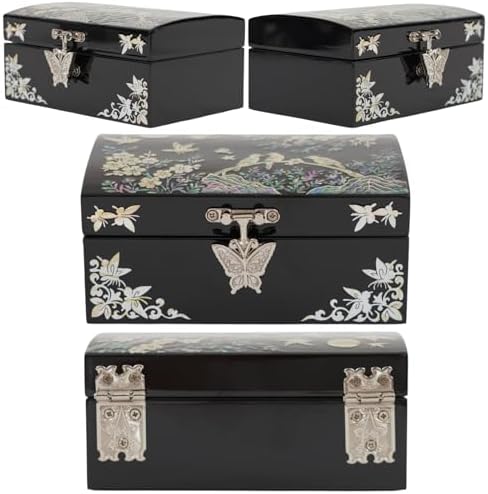 Mother of Pearl Small Jewelry Ring Box - Gifts for best friends women, Thank you gifts, mom birthday gifts, Friendship Women Gifts Trinkets Keepsake Treasure box (Black-Birds)