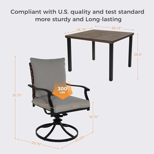 Grand patio 5-Pc Outdoor Swivel Dining Set, 4 Gray Chairs + Table, Brown