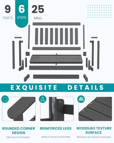 SERWALL 2 Person Patio Glider Bench, HDPE All Weather Swinging Bench, Grey