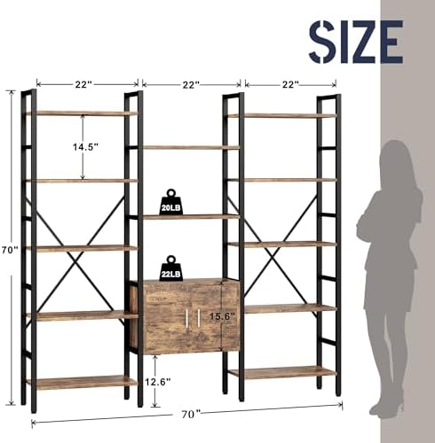 70 x70" Triple 5 Tier Book Shelf, Industrial Large Bookcase with Storage...