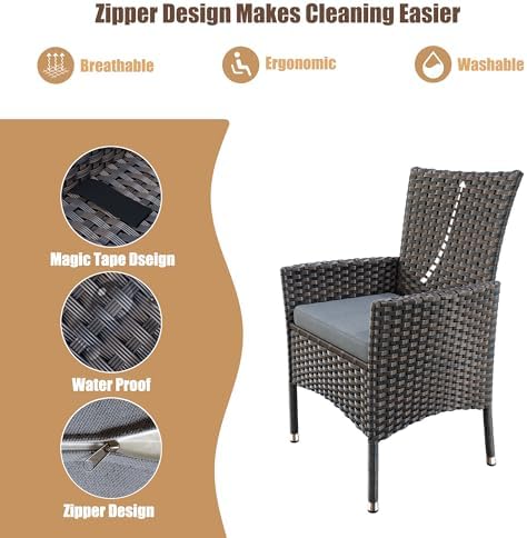 5 Pieces Dining Sets for 4 with Rattan Wicker Dining Set Chairs and Square Ta...