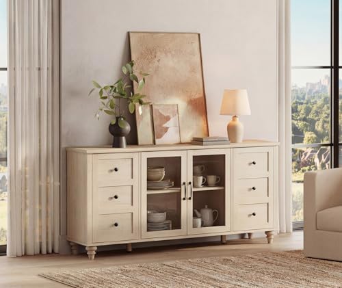 WAMPAT Sideboard Buffet Cabinet, Farmhouse Kitchen Storage Cabinet, Beige