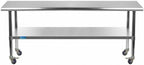 AmGood 72" Long x 36" Deep Stainless Steel Table with Casters